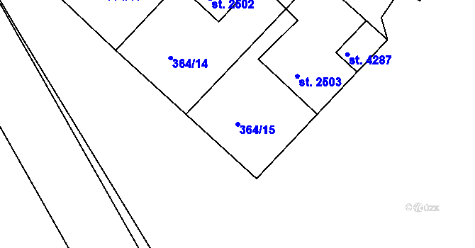 Parcela st. 364/15 v KÚ Nymburk, Katastrální mapa