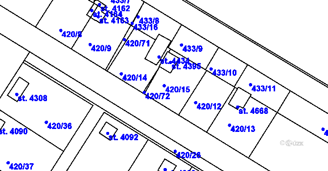 Parcela st. 420/15 v KÚ Nymburk, Katastrální mapa