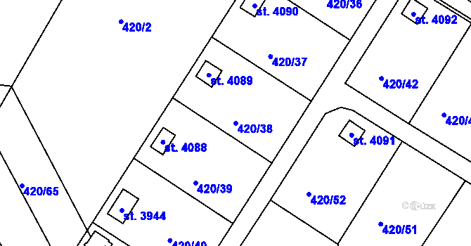 Parcela st. 420/38 v KÚ Nymburk, Katastrální mapa