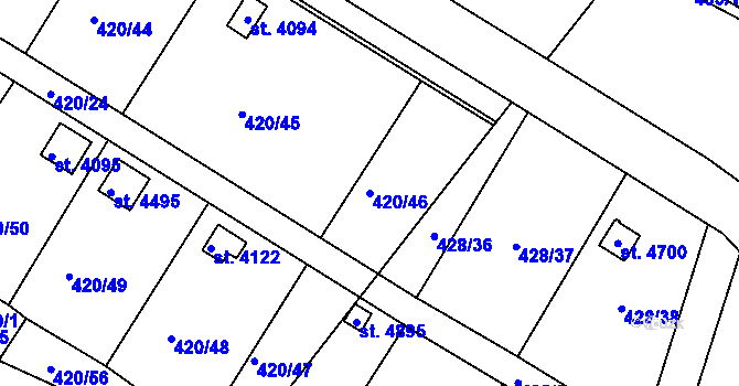 Parcela st. 420/46 v KÚ Nymburk, Katastrální mapa