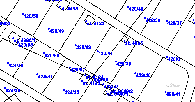 Parcela st. 420/47 v KÚ Nymburk, Katastrální mapa