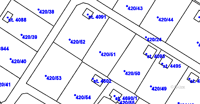 Parcela st. 420/51 v KÚ Nymburk, Katastrální mapa