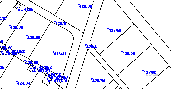 Parcela st. 428/4 v KÚ Nymburk, Katastrální mapa