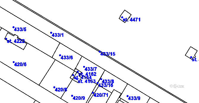 Parcela st. 433/15 v KÚ Nymburk, Katastrální mapa