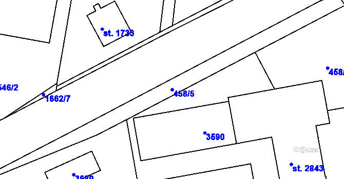 Parcela st. 458/5 v KÚ Nymburk, Katastrální mapa