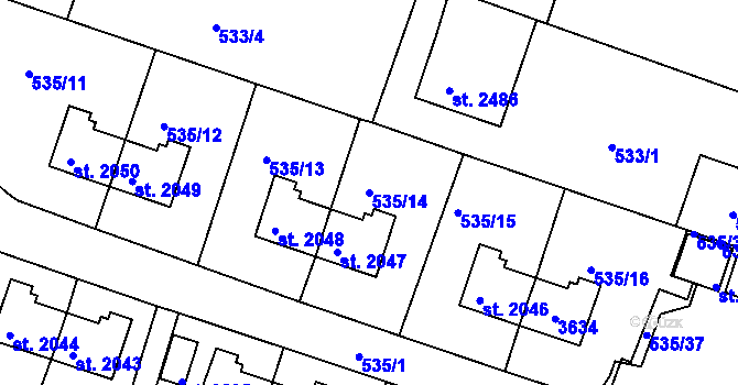 Parcela st. 535/14 v KÚ Nymburk, Katastrální mapa