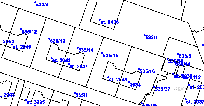 Parcela st. 535/15 v KÚ Nymburk, Katastrální mapa