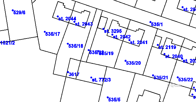 Parcela st. 535/19 v KÚ Nymburk, Katastrální mapa