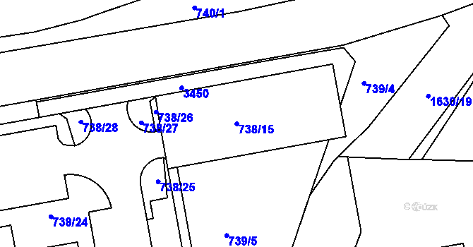 Parcela st. 738/15 v KÚ Nymburk, Katastrální mapa