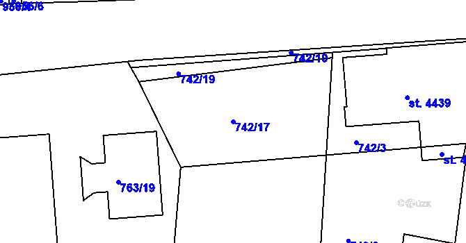 Parcela st. 742/17 v KÚ Nymburk, Katastrální mapa