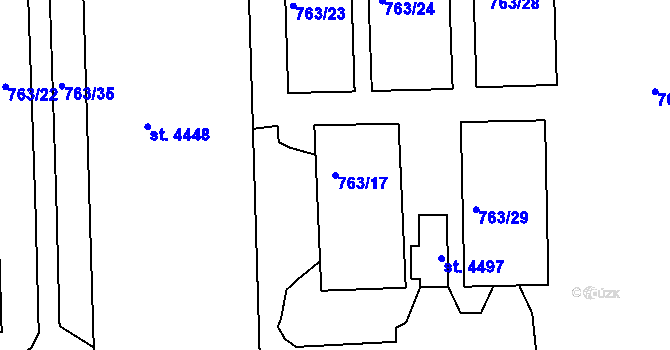 Parcela st. 763/17 v KÚ Nymburk, Katastrální mapa
