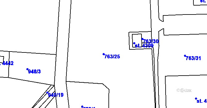 Parcela st. 763/25 v KÚ Nymburk, Katastrální mapa
