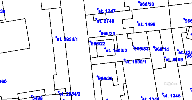 Parcela st. 966/22 v KÚ Nymburk, Katastrální mapa