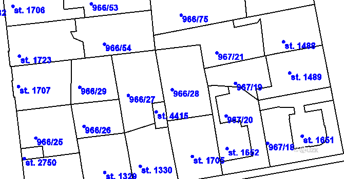 Parcela st. 966/28 v KÚ Nymburk, Katastrální mapa