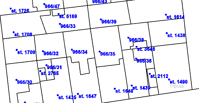 Parcela st. 966/35 v KÚ Nymburk, Katastrální mapa