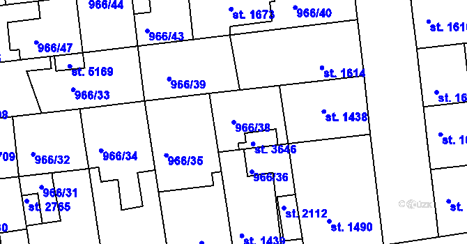 Parcela st. 966/38 v KÚ Nymburk, Katastrální mapa