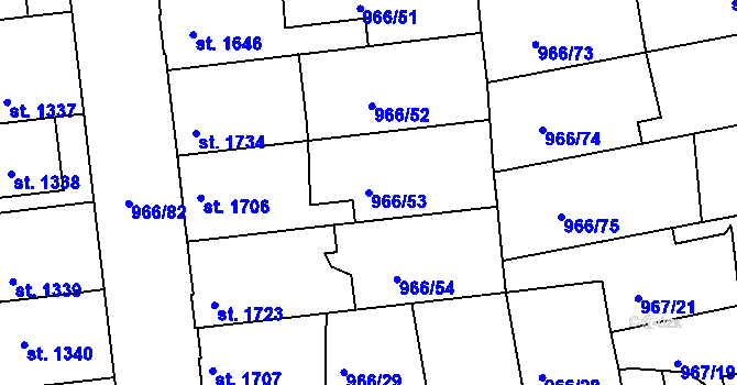 Parcela st. 966/53 v KÚ Nymburk, Katastrální mapa