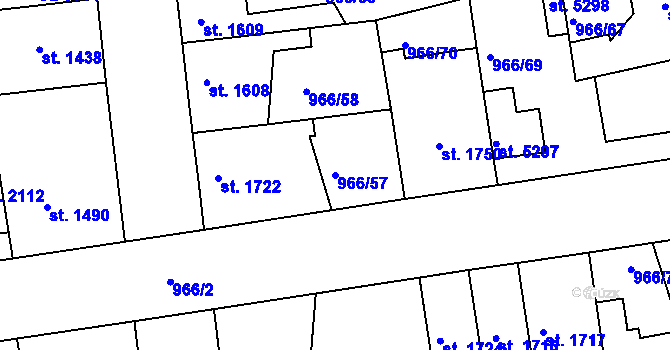 Parcela st. 966/57 v KÚ Nymburk, Katastrální mapa