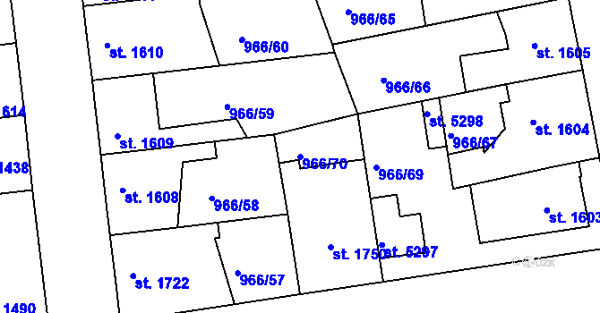 Parcela st. 966/70 v KÚ Nymburk, Katastrální mapa