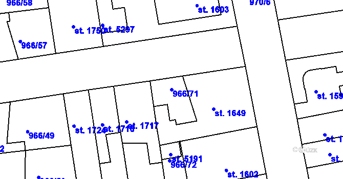 Parcela st. 966/71 v KÚ Nymburk, Katastrální mapa