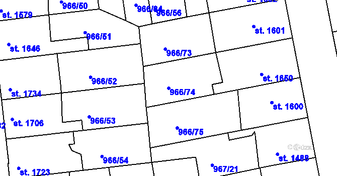 Parcela st. 966/74 v KÚ Nymburk, Katastrální mapa