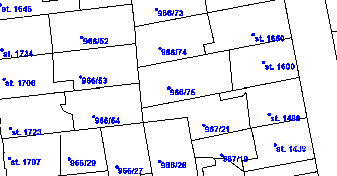 Parcela st. 966/75 v KÚ Nymburk, Katastrální mapa