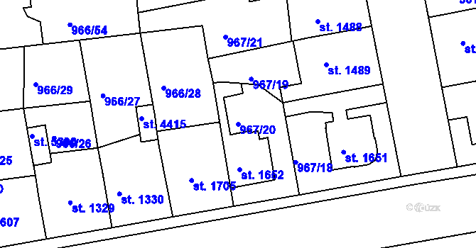 Parcela st. 967/20 v KÚ Nymburk, Katastrální mapa