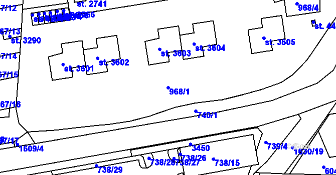 Parcela st. 968/1 v KÚ Nymburk, Katastrální mapa