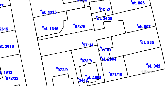 Parcela st. 971/4 v KÚ Nymburk, Katastrální mapa