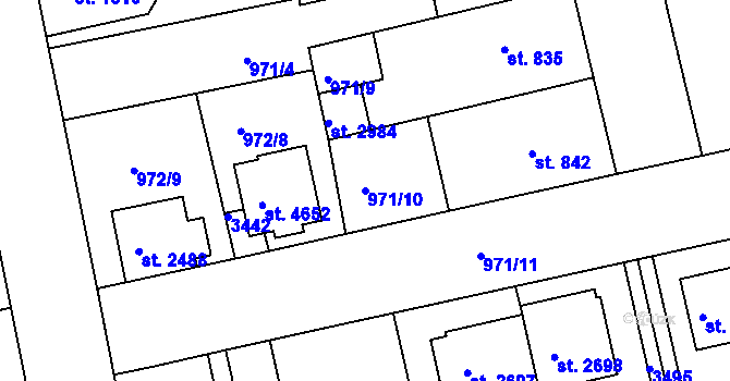 Parcela st. 971/10 v KÚ Nymburk, Katastrální mapa