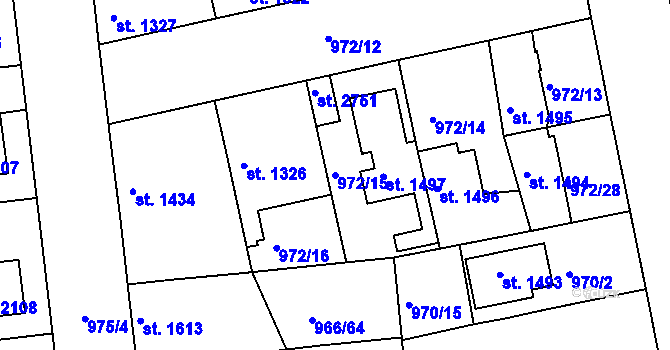 Parcela st. 972/15 v KÚ Nymburk, Katastrální mapa