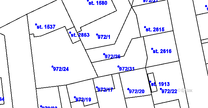 Parcela st. 972/26 v KÚ Nymburk, Katastrální mapa