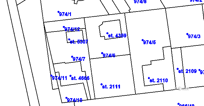 Parcela st. 974/6 v KÚ Nymburk, Katastrální mapa