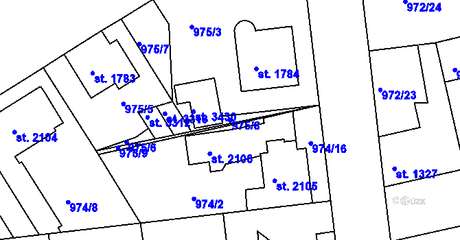 Parcela st. 975/8 v KÚ Nymburk, Katastrální mapa