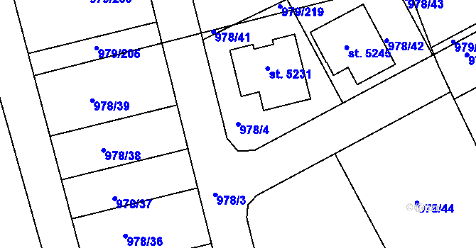 Parcela st. 978/4 v KÚ Nymburk, Katastrální mapa