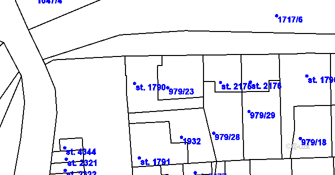 Parcela st. 979/23 v KÚ Nymburk, Katastrální mapa