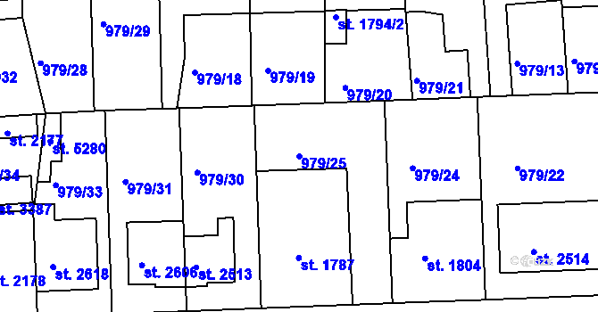 Parcela st. 979/25 v KÚ Nymburk, Katastrální mapa