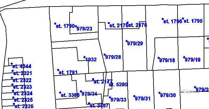 Parcela st. 979/28 v KÚ Nymburk, Katastrální mapa