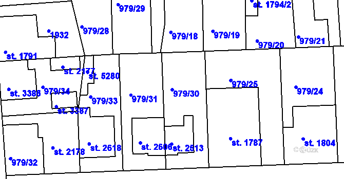 Parcela st. 979/30 v KÚ Nymburk, Katastrální mapa