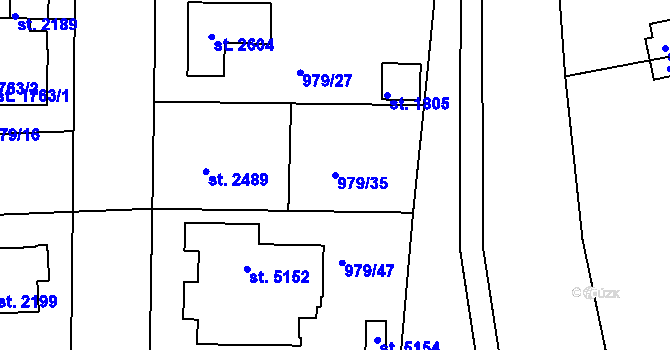 Parcela st. 979/35 v KÚ Nymburk, Katastrální mapa