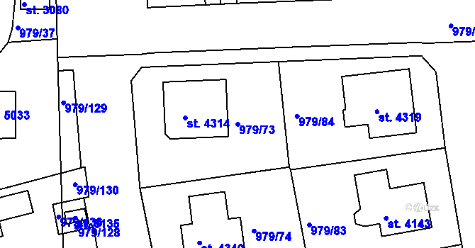 Parcela st. 979/73 v KÚ Nymburk, Katastrální mapa