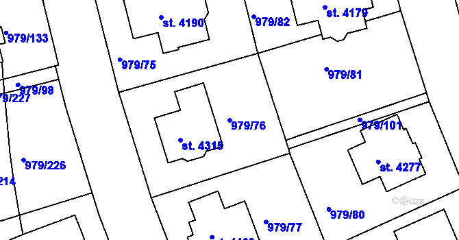 Parcela st. 979/76 v KÚ Nymburk, Katastrální mapa