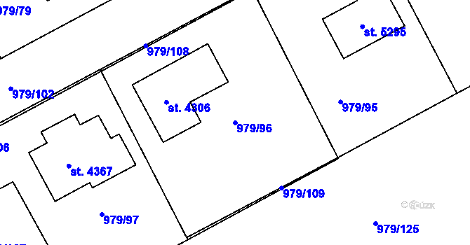 Parcela st. 979/96 v KÚ Nymburk, Katastrální mapa