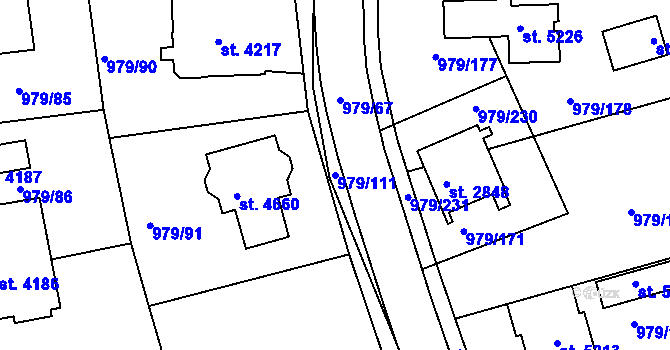 Parcela st. 979/111 v KÚ Nymburk, Katastrální mapa