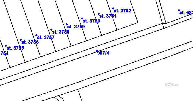 Parcela st. 987/4 v KÚ Nymburk, Katastrální mapa