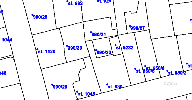 Parcela st. 990/20 v KÚ Nymburk, Katastrální mapa