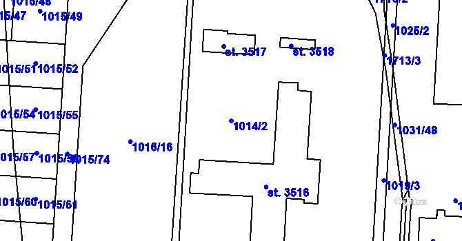 Parcela st. 1014/2 v KÚ Nymburk, Katastrální mapa