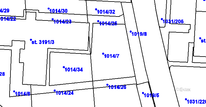 Parcela st. 1014/7 v KÚ Nymburk, Katastrální mapa