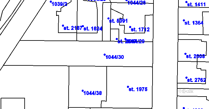 Parcela st. 1044/30 v KÚ Nymburk, Katastrální mapa