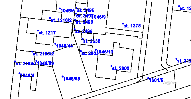 Parcela st. 1046/10 v KÚ Nymburk, Katastrální mapa